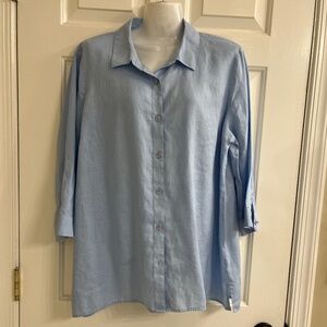 Coldwater Creek Light Blue Linen Button Down Shirt Size L